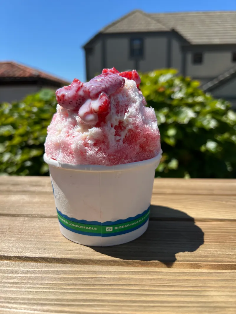Strawberry cheesecake Hawaiian shave ice creation